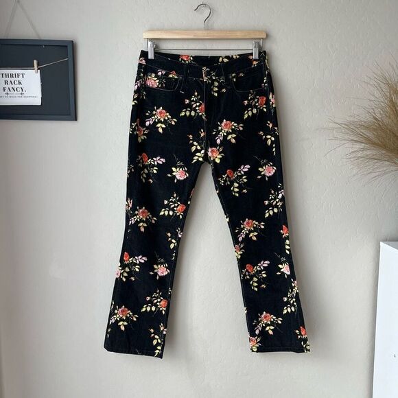R13 Black Kick‎ Fit Floral Print High Rise Cropped Flare Pants Size 27 - Picture 2 of 13